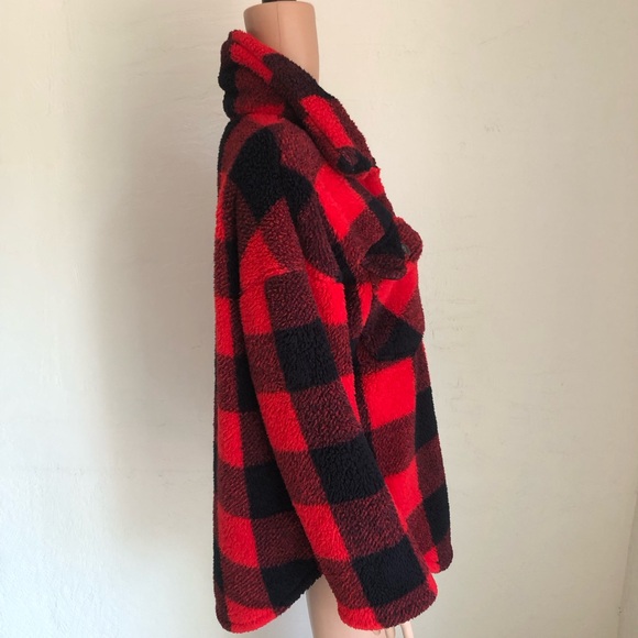 CI SONO Los Angeles Black/Red Checkered Flannel Fleece Jacket Women’s Size XL - Picture 5 of 16